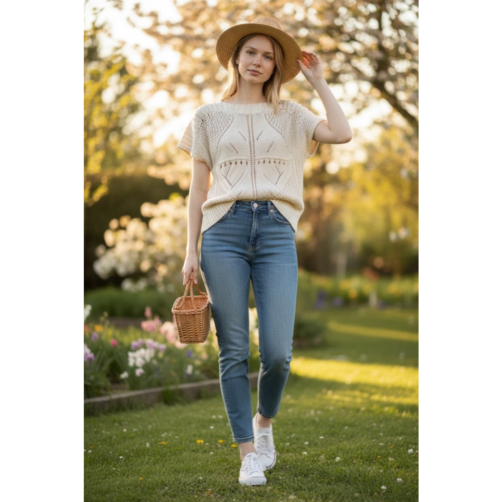 Another Love Beige Knit Crew Neck Sweater S - Picture 1 of 8